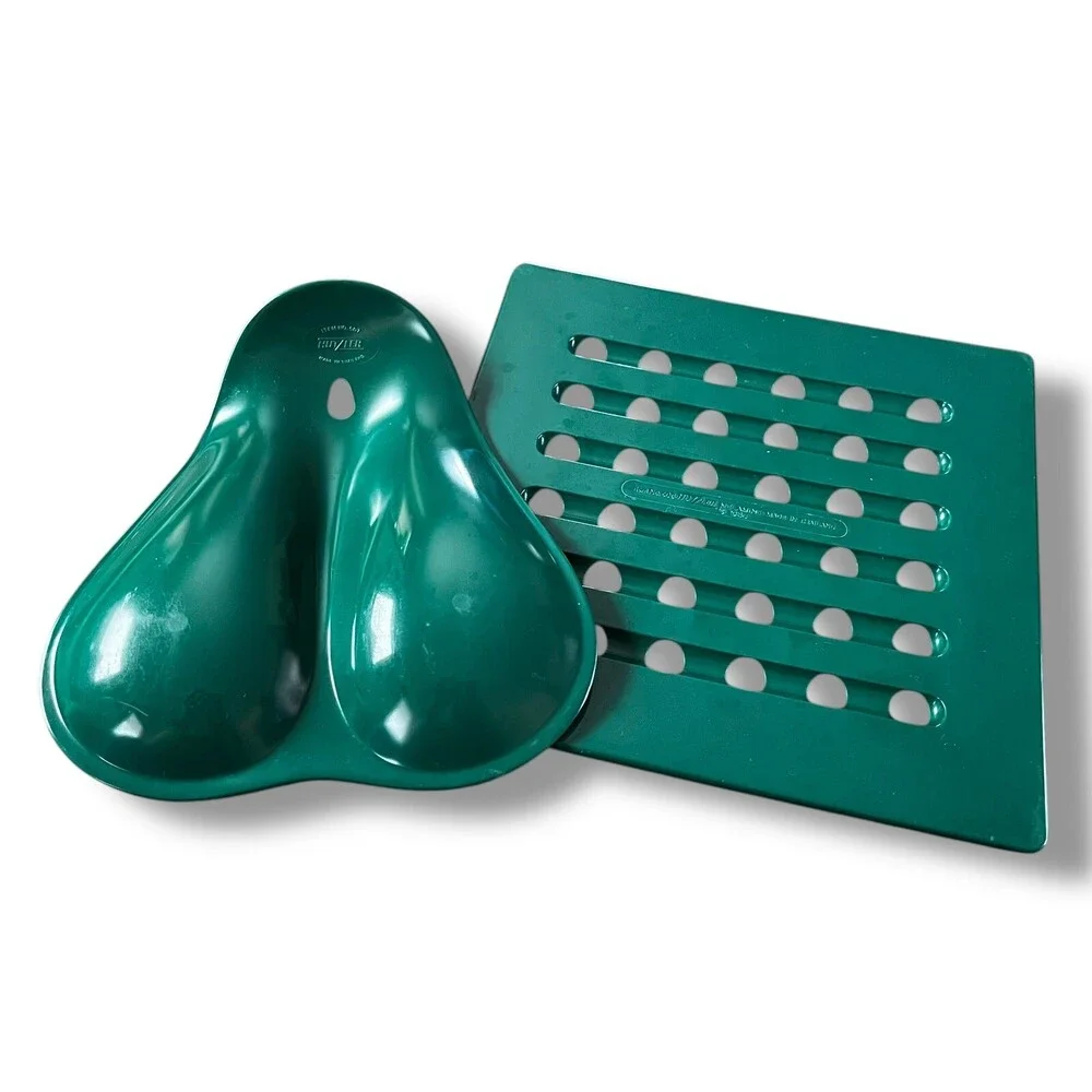 VTG Hutzler Twin Spoon Rest & Hot Pad Trivet Melamine 1983 Dark Forest Green Set